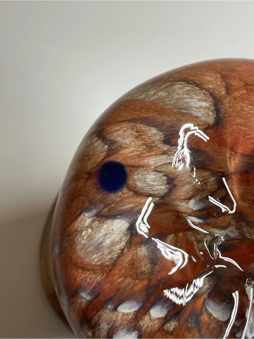 Vintage Mid Century Art Glass Vase - Hand Blown Blue & Amber Speckled Abstract
